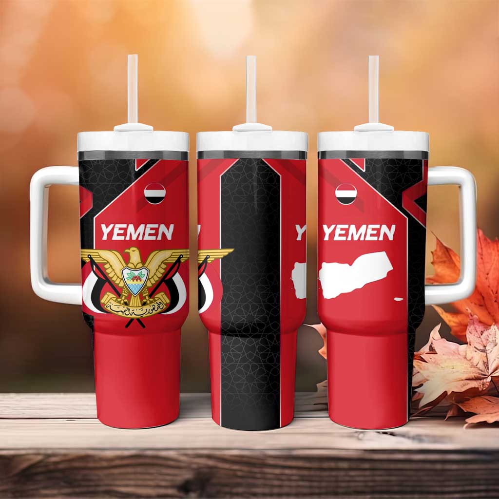 Yemen Eagle Emblem Tumbler With Handle with National Flag and Map Design