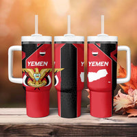 Yemen Eagle Emblem Tumbler With Handle with National Flag and Map Design
