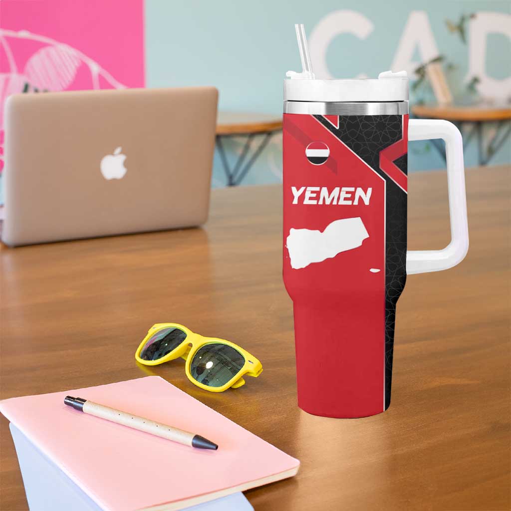 Yemen Eagle Emblem Tumbler With Handle with National Flag and Map Design