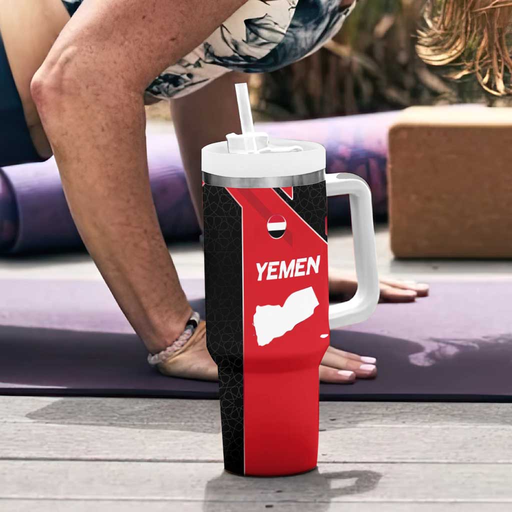 Yemen Eagle Emblem Tumbler With Handle with National Flag and Map Design