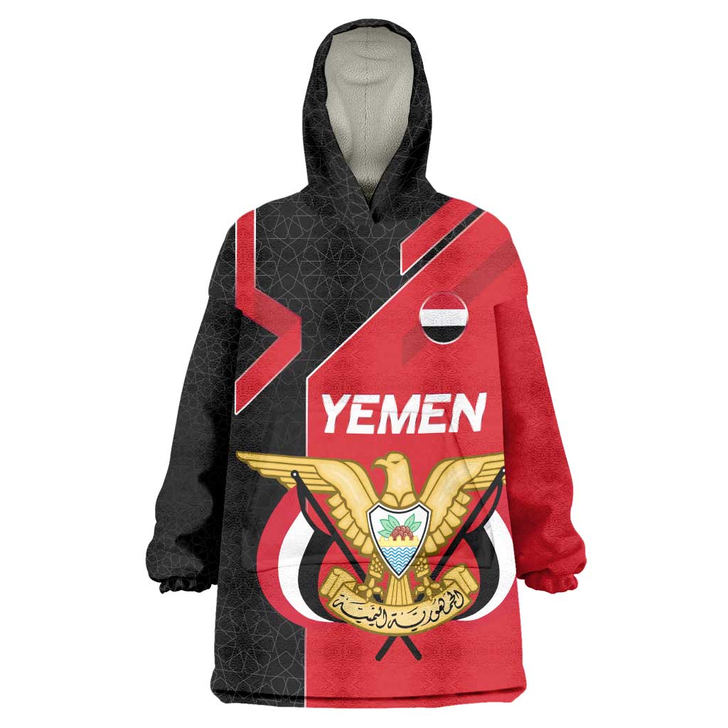 Yemen Eagle Emblem Wearable Blanket Hoodie with National Flag and Map Design