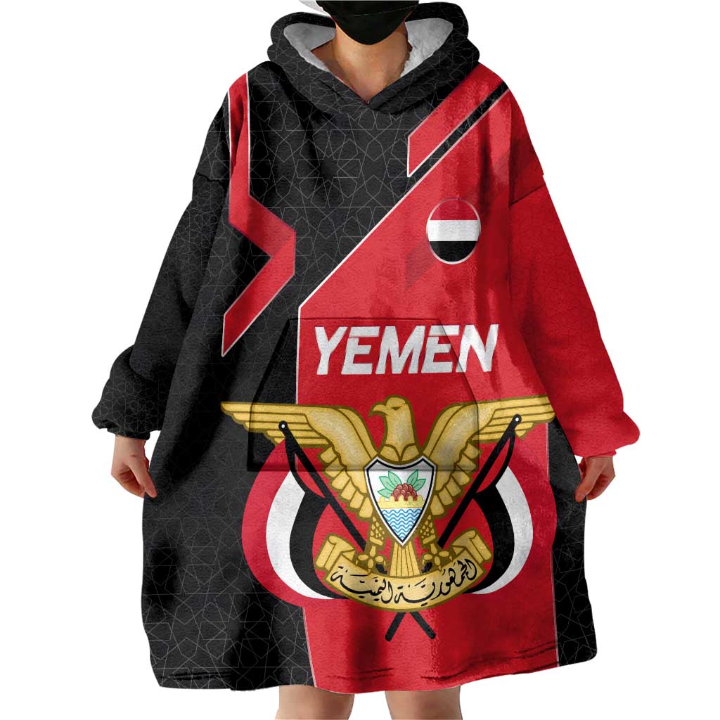 Yemen Eagle Emblem Wearable Blanket Hoodie with National Flag and Map Design