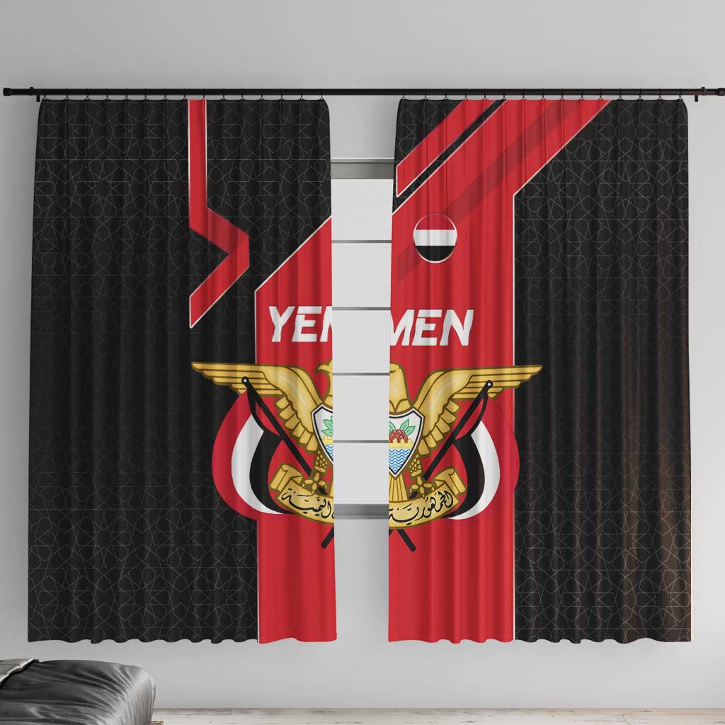 Yemen Eagle Emblem Window Curtain with National Flag and Map Design