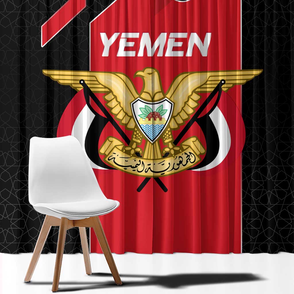 Yemen Eagle Emblem Window Curtain with National Flag and Map Design