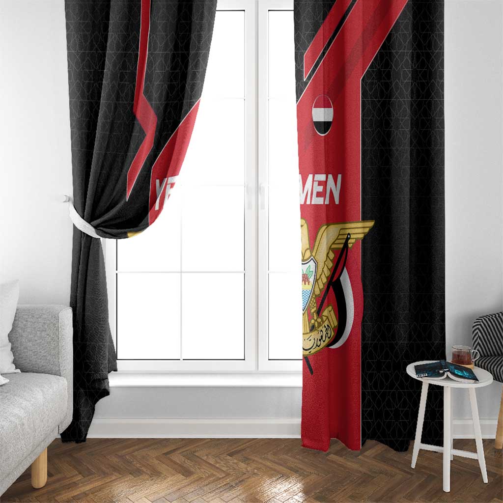 Yemen Eagle Emblem Window Curtain with National Flag and Map Design