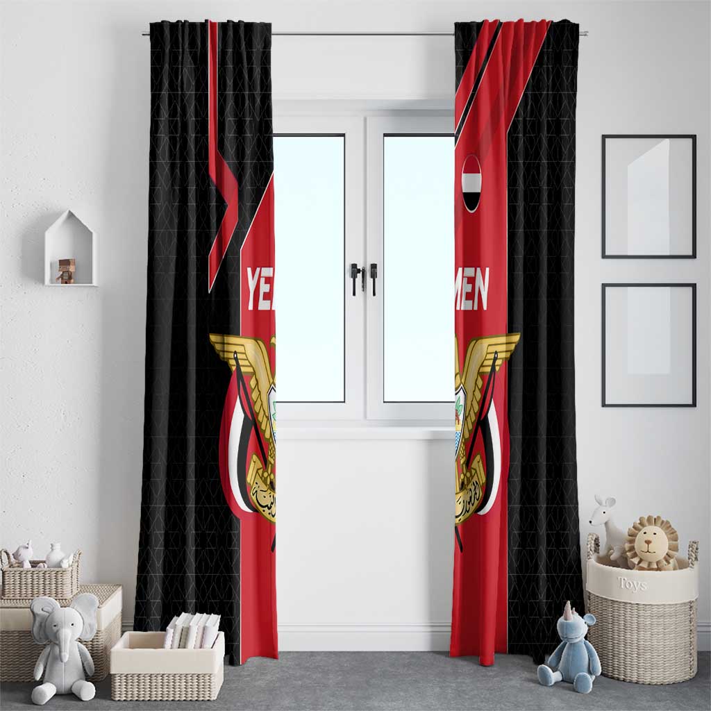 Yemen Eagle Emblem Window Curtain with National Flag and Map Design
