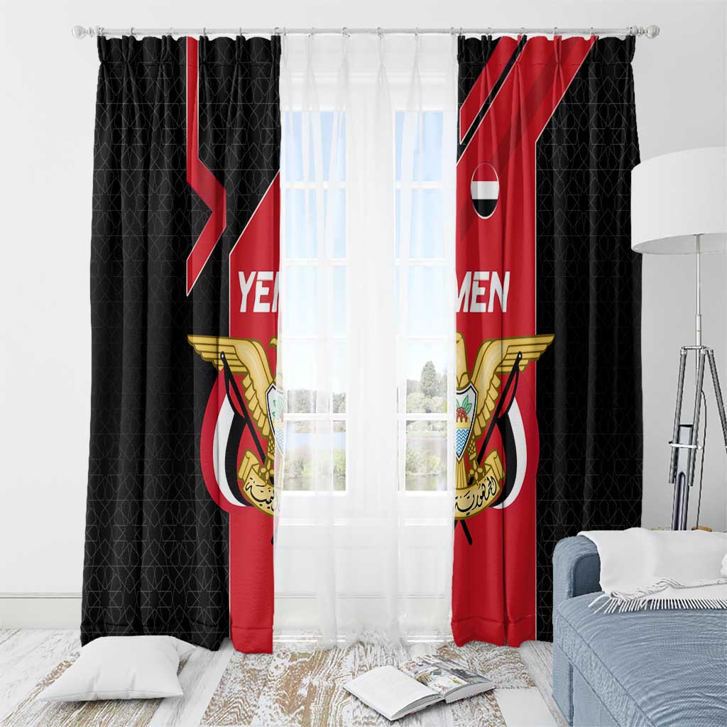 Yemen Eagle Emblem Window Curtain with National Flag and Map Design