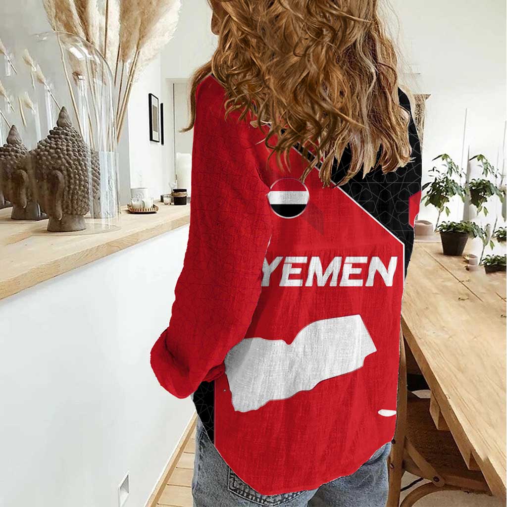 Yemen Eagle Emblem Women Casual Shirt with National Flag and Map Design