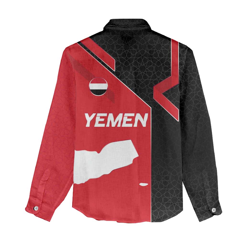 Yemen Eagle Emblem Women Casual Shirt with National Flag and Map Design