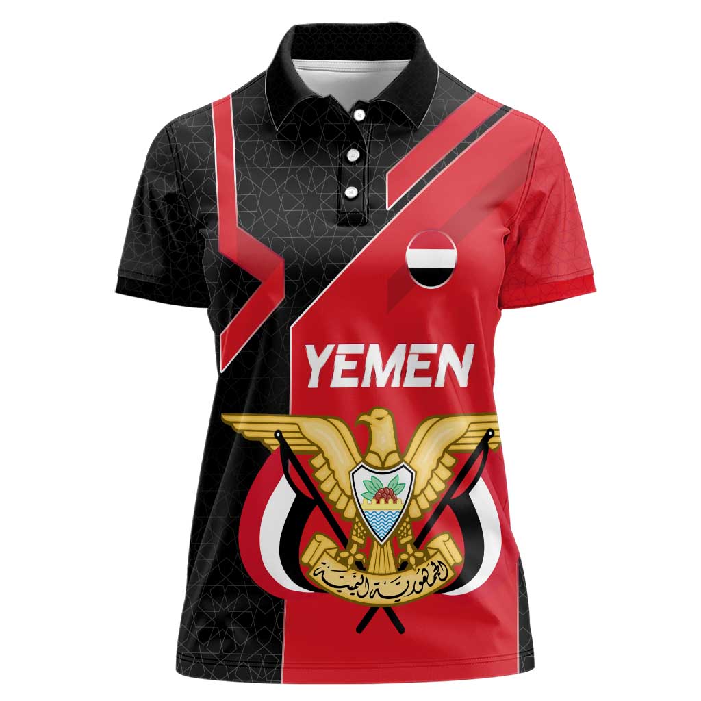 Yemen Eagle Emblem Women Polo Shirt with National Flag and Map Design