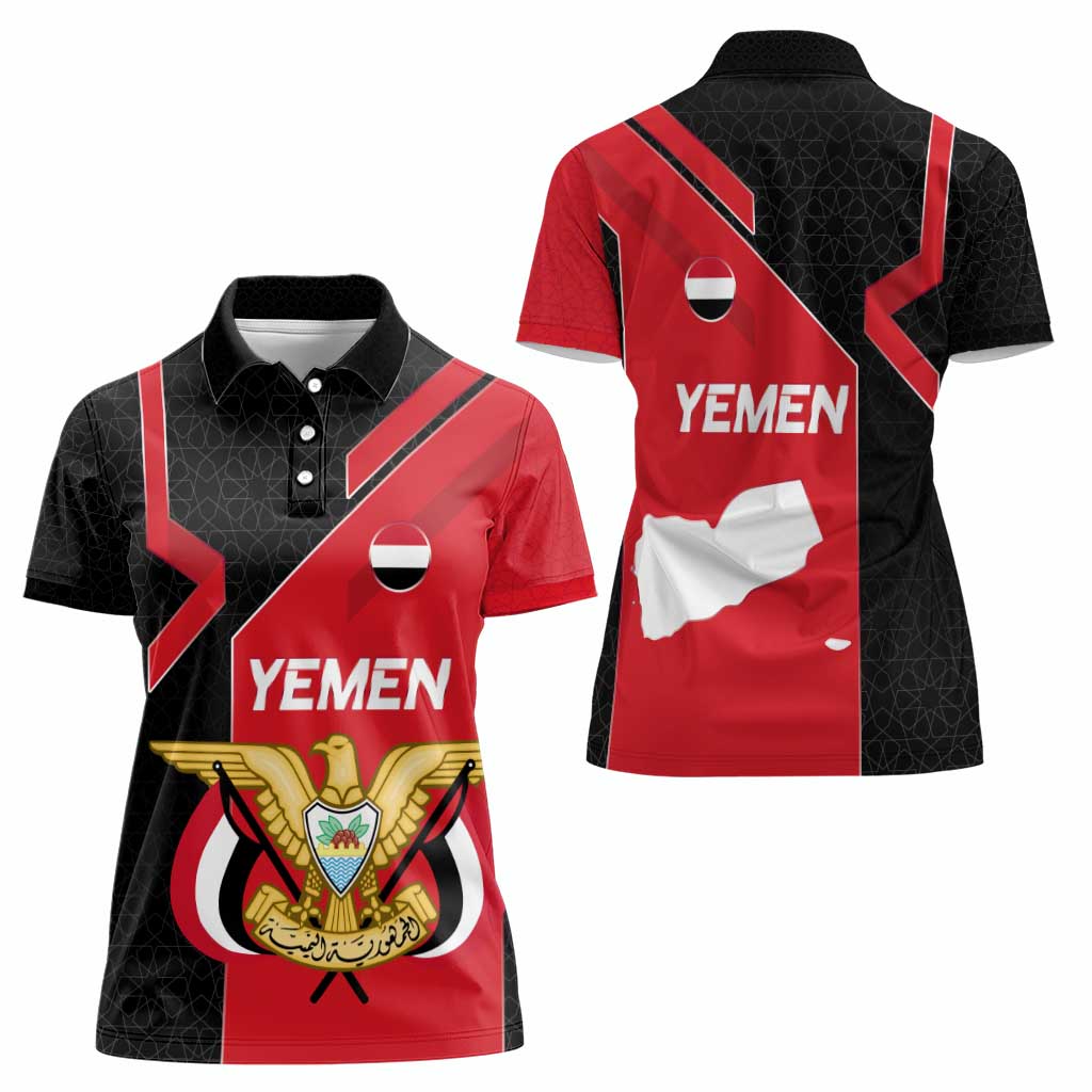 Yemen Eagle Emblem Women Polo Shirt with National Flag and Map Design