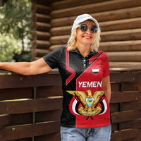 Yemen Eagle Emblem Women Polo Shirt with National Flag and Map Design