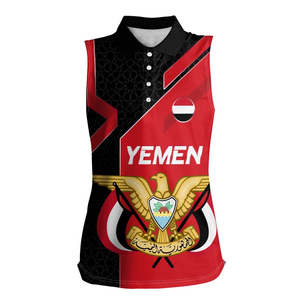 Yemen Eagle Emblem Women Sleeveless Polo Shirt with National Flag and Map Design