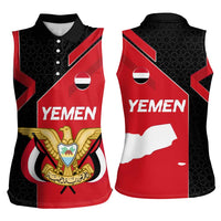 Yemen Eagle Emblem Women Sleeveless Polo Shirt with National Flag and Map Design