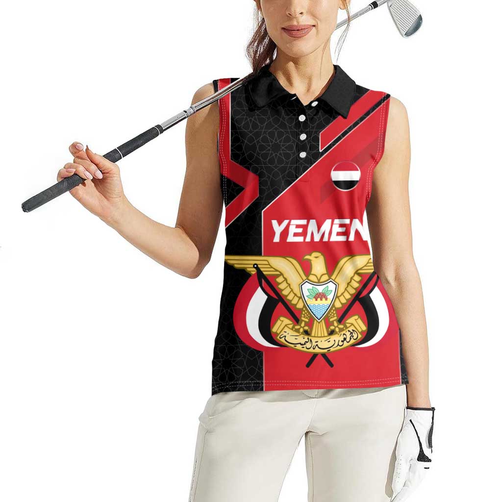 Yemen Eagle Emblem Women Sleeveless Polo Shirt with National Flag and Map Design