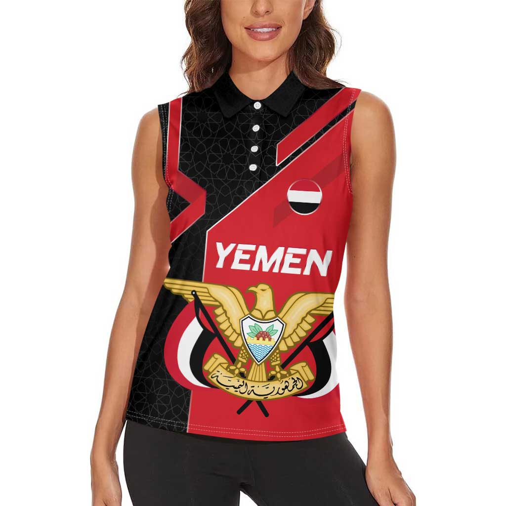 Yemen Eagle Emblem Women Sleeveless Polo Shirt with National Flag and Map Design