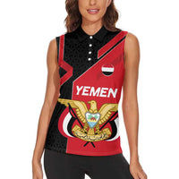 Yemen Eagle Emblem Women Sleeveless Polo Shirt with National Flag and Map Design