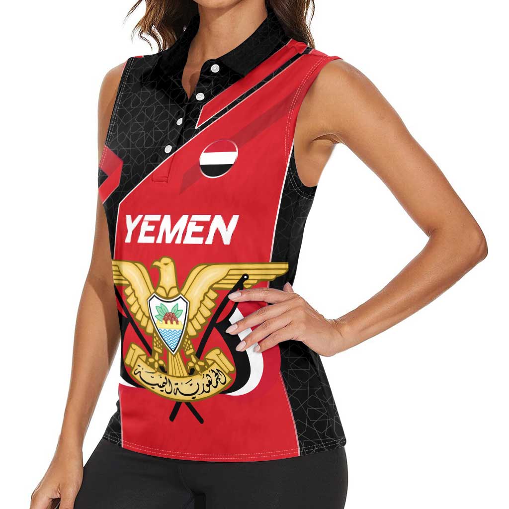 Yemen Eagle Emblem Women Sleeveless Polo Shirt with National Flag and Map Design