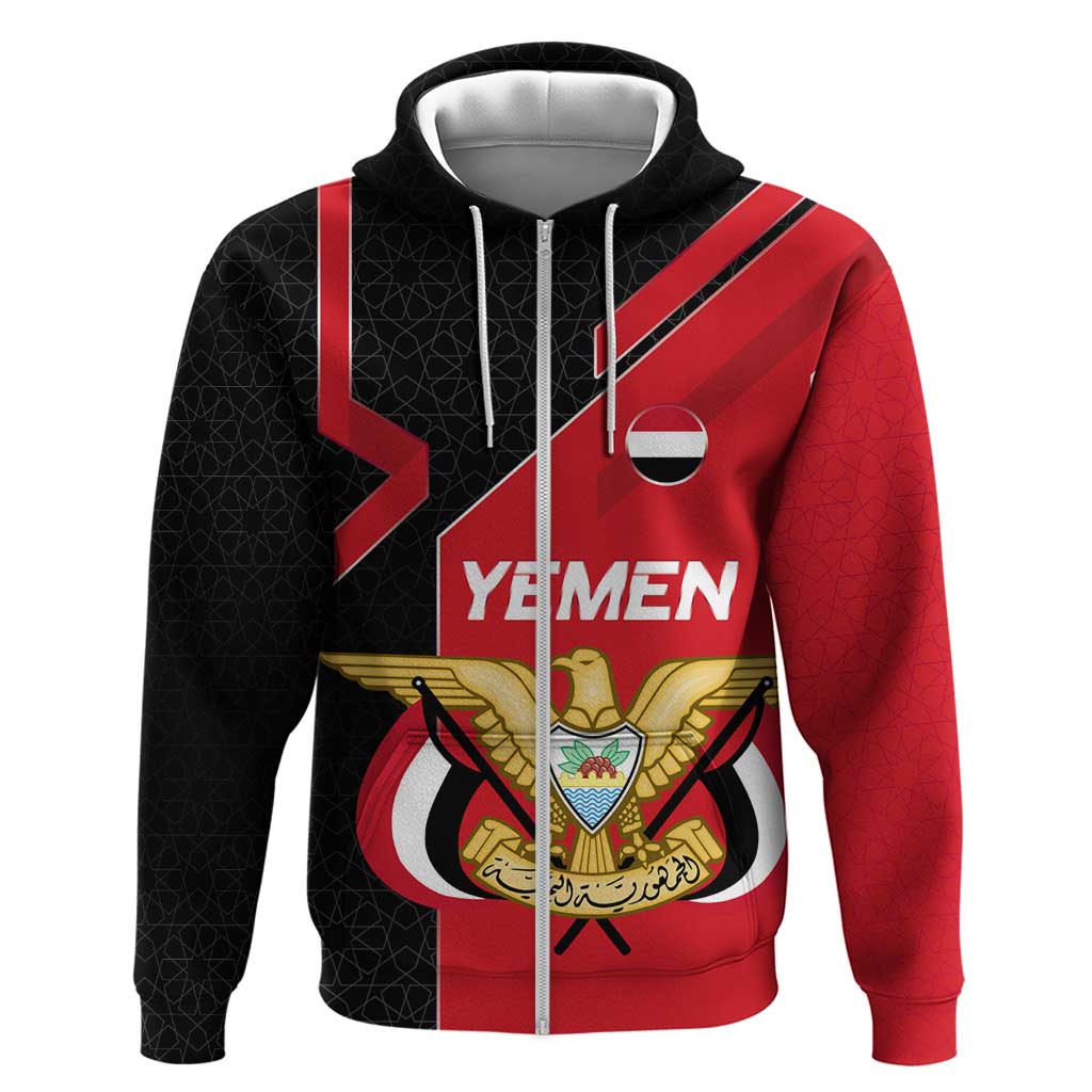 Yemen Eagle Emblem Zip Hoodie with National Flag and Map Design