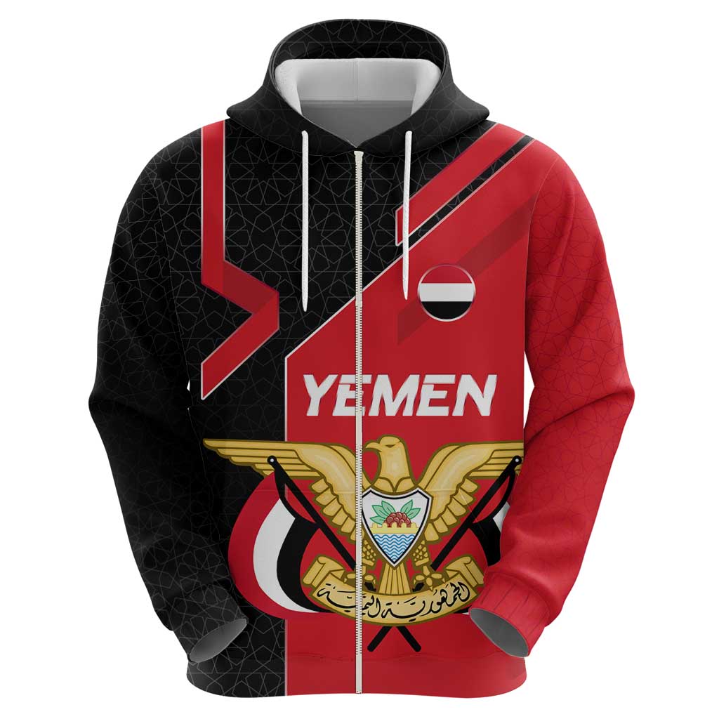 Yemen Eagle Emblem Zip Hoodie with National Flag and Map Design