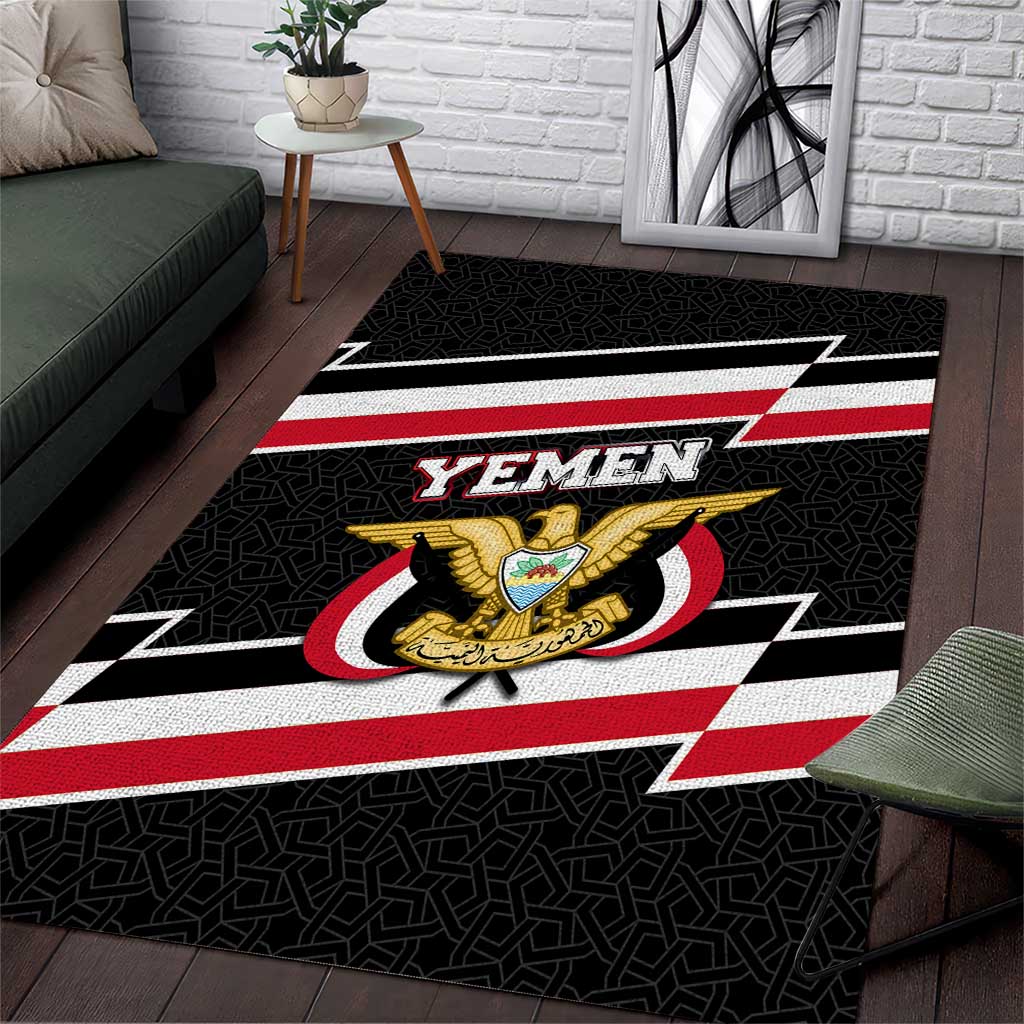 Yemen Area Rug with National Eagle Emblem and Flag Stripe Design