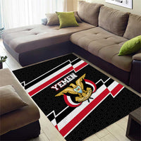 Yemen Area Rug with National Eagle Emblem and Flag Stripe Design