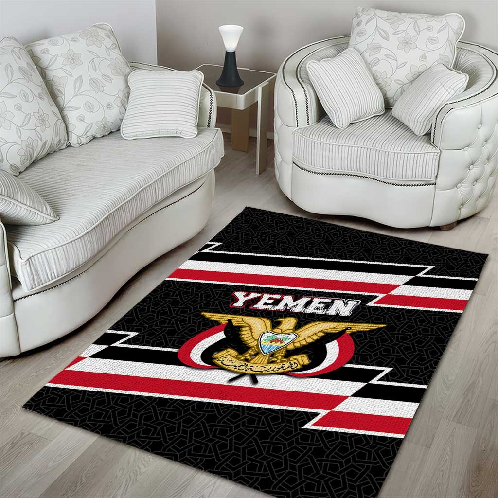 Yemen Area Rug with National Eagle Emblem and Flag Stripe Design