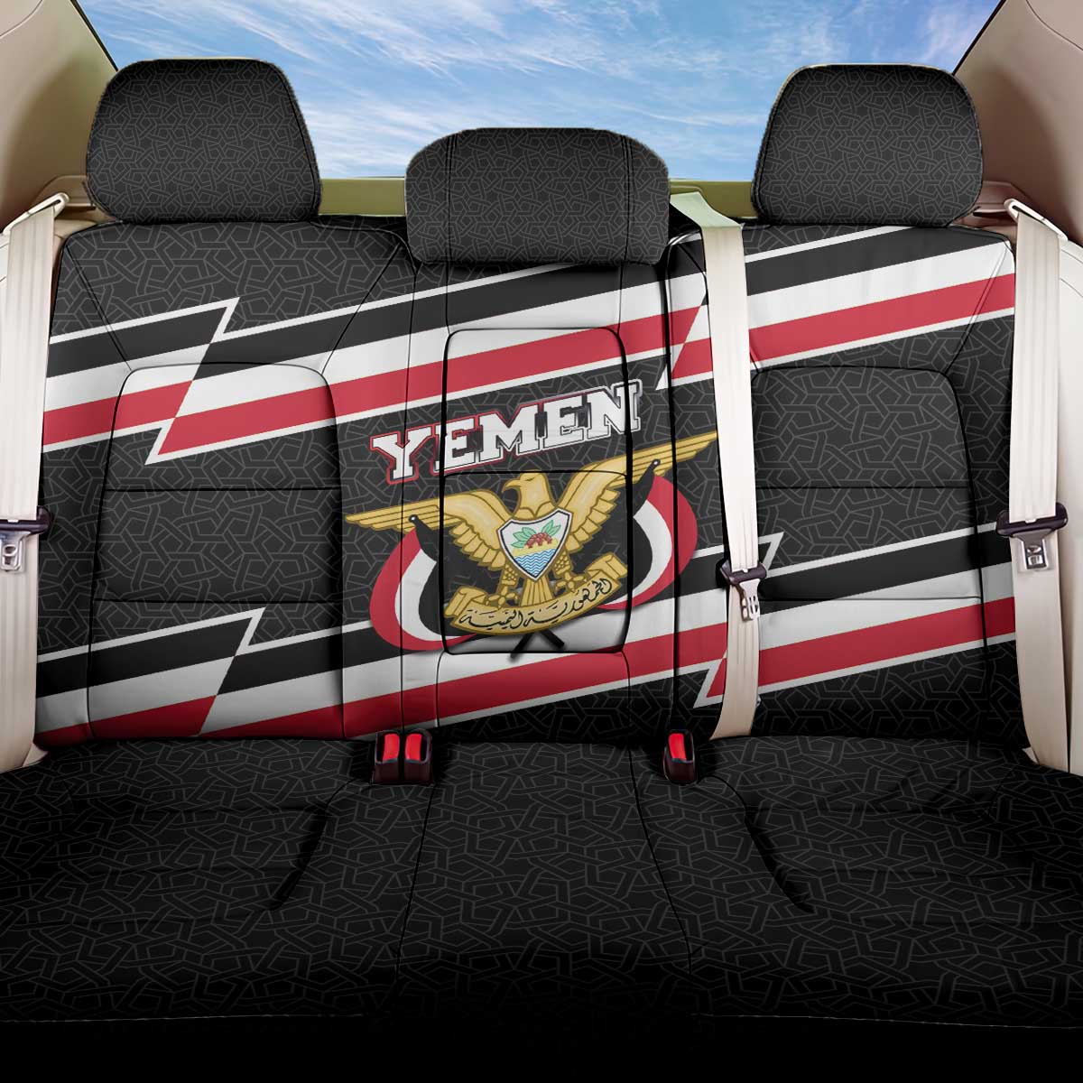 Yemen Back Car Seat Cover with National Eagle Emblem and Flag Stripe Design