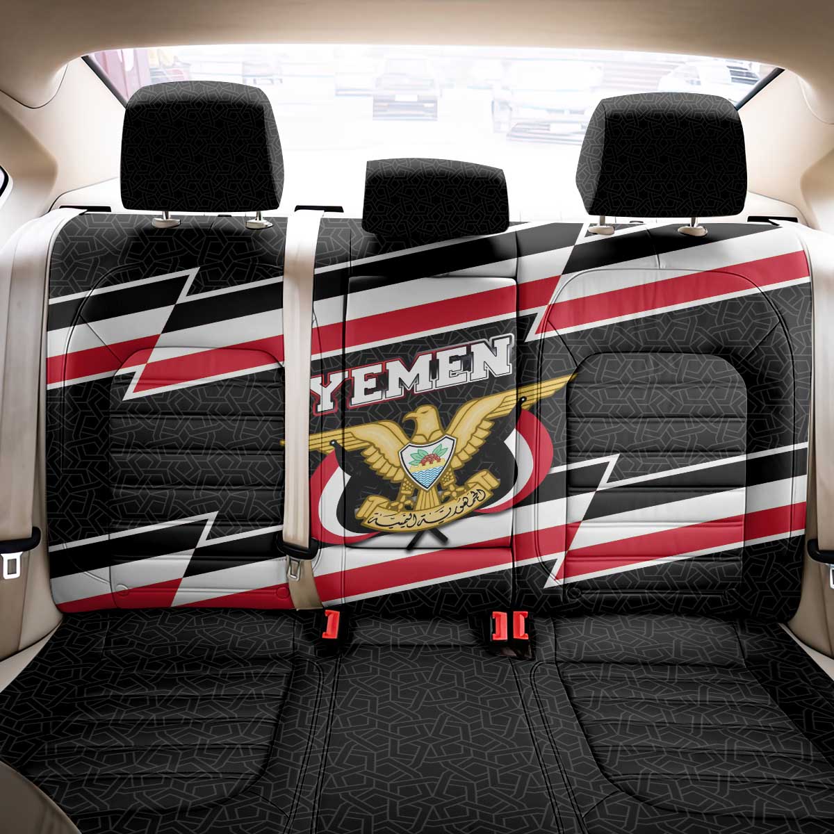 Yemen Back Car Seat Cover with National Eagle Emblem and Flag Stripe Design