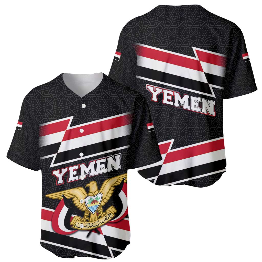 Yemen Baseball Jersey with National Eagle Emblem and Flag Stripe Design