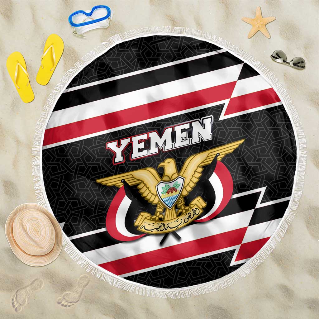 Yemen Beach Blanket with National Eagle Emblem and Flag Stripe Design