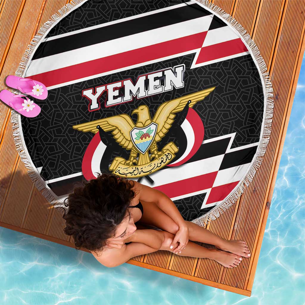 Yemen Beach Blanket with National Eagle Emblem and Flag Stripe Design