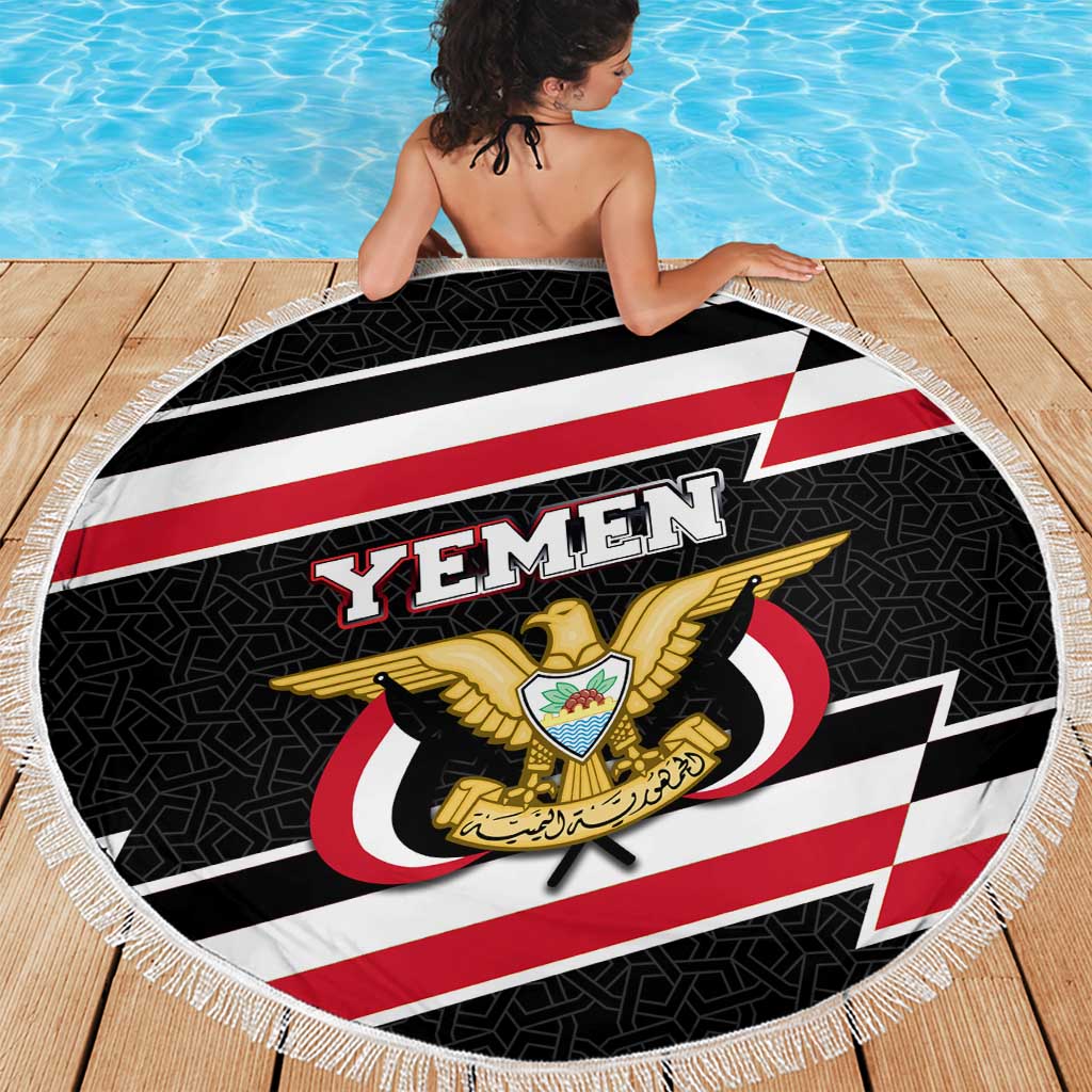 Yemen Beach Blanket with National Eagle Emblem and Flag Stripe Design