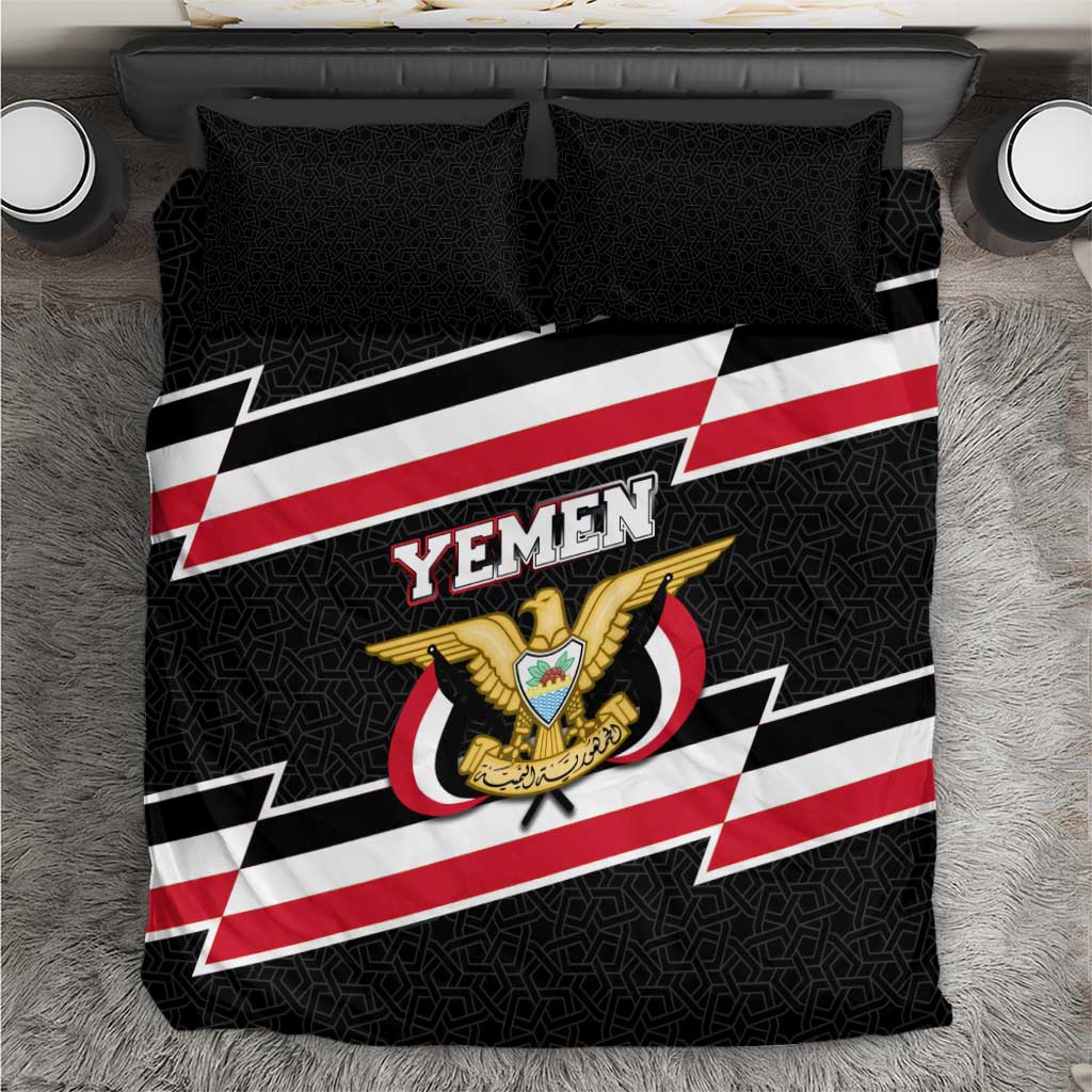 Yemen Bedding Set with National Eagle Emblem and Flag Stripe Design
