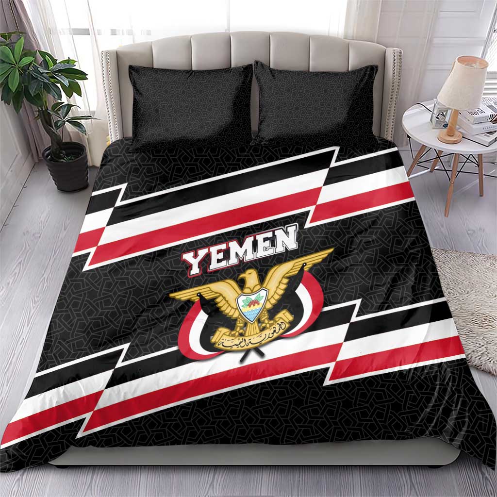 Yemen Bedding Set with National Eagle Emblem and Flag Stripe Design