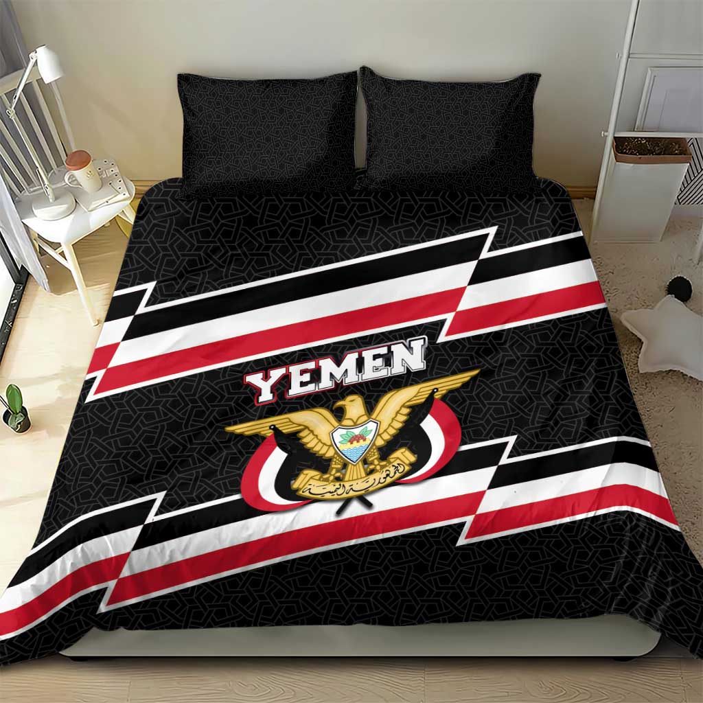 Yemen Bedding Set with National Eagle Emblem and Flag Stripe Design