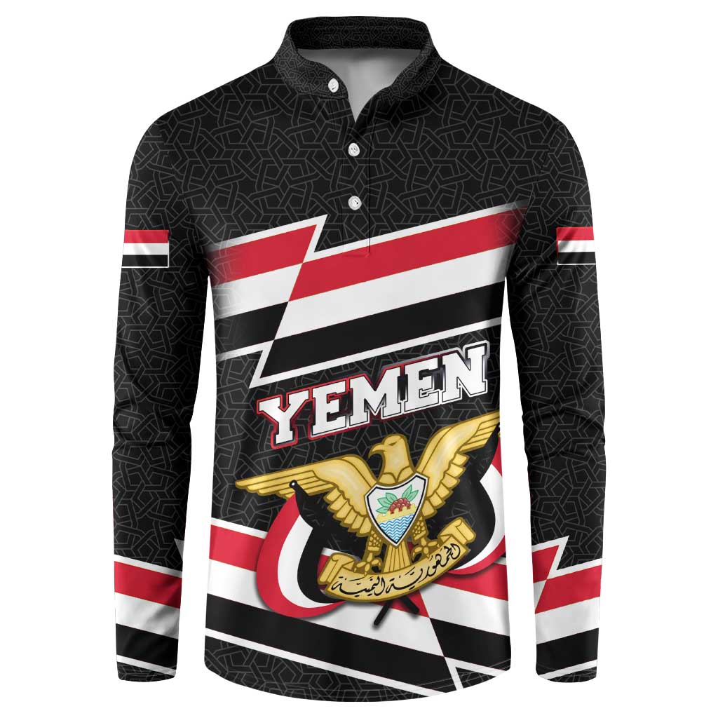 Yemen Button Sweatshirt with National Eagle Emblem and Flag Stripe Design