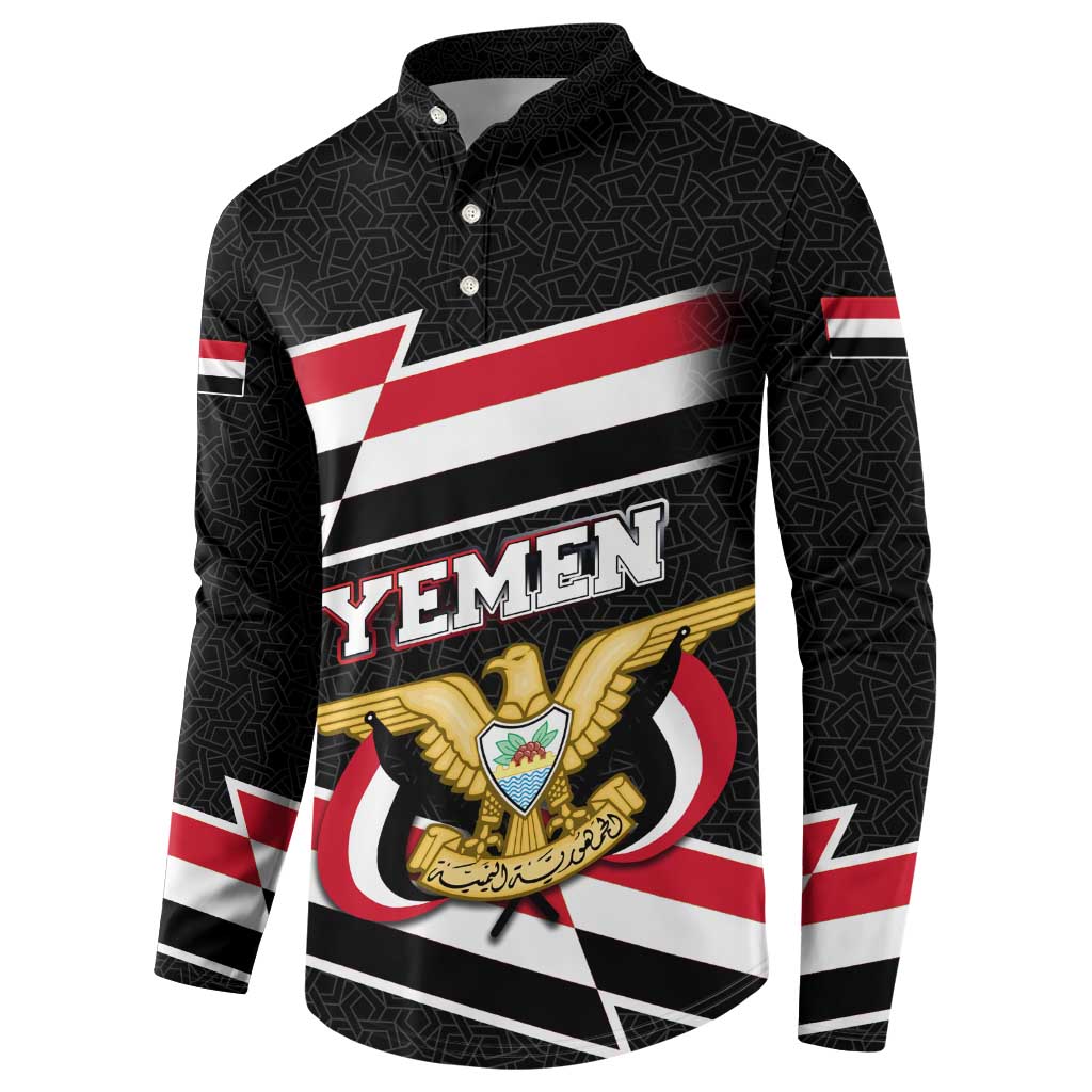 Yemen Button Sweatshirt with National Eagle Emblem and Flag Stripe Design
