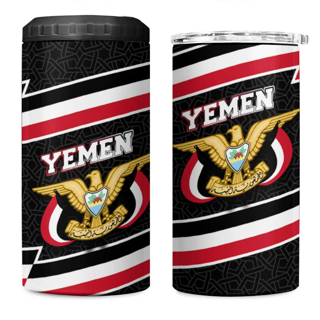 Yemen 4 in 1 Can Cooler Tumbler with National Eagle Emblem and Flag Stripe Design