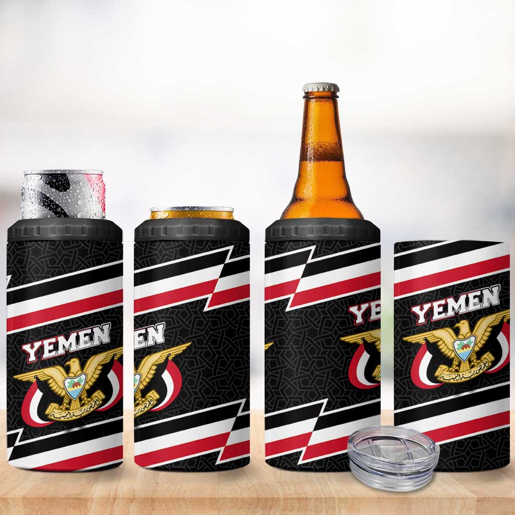 Yemen 4 in 1 Can Cooler Tumbler with National Eagle Emblem and Flag Stripe Design