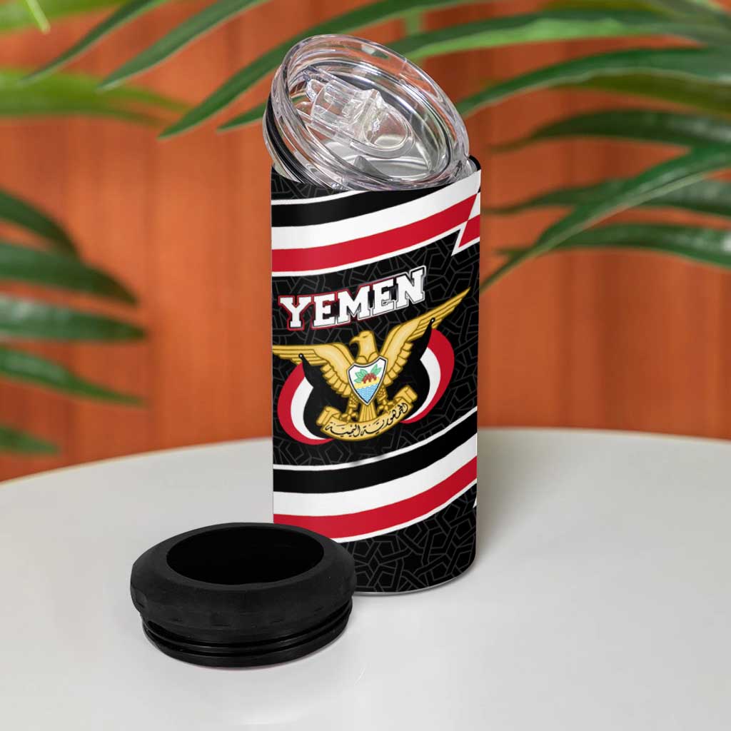 Yemen 4 in 1 Can Cooler Tumbler with National Eagle Emblem and Flag Stripe Design