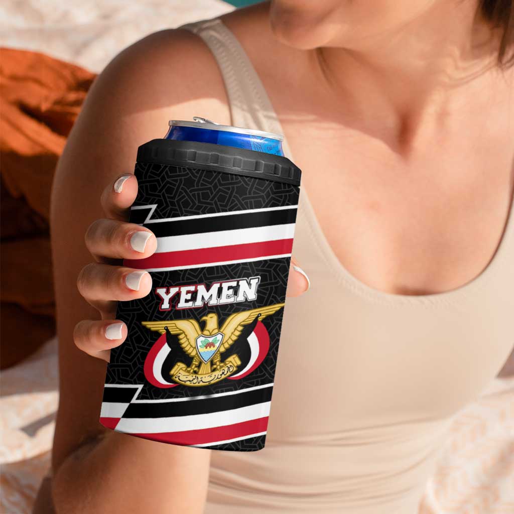 Yemen 4 in 1 Can Cooler Tumbler with National Eagle Emblem and Flag Stripe Design