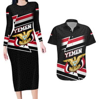 Yemen Couples Matching Long Sleeve Bodycon Dress and Hawaiian Shirt with National Eagle Emblem and Flag Stripe Design