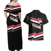 Yemen Couples Matching Off Shoulder Maxi Dress and Hawaiian Shirt with National Eagle Emblem and Flag Stripe Design