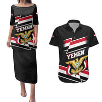 Yemen Couples Matching Puletasi and Hawaiian Shirt with National Eagle Emblem and Flag Stripe Design