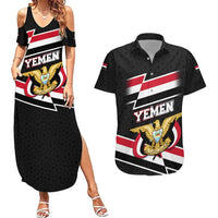 Yemen Couples Matching Summer Maxi Dress and Hawaiian Shirt with National Eagle Emblem and Flag Stripe Design