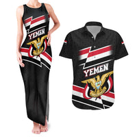 Yemen Couples Matching Tank Maxi Dress and Hawaiian Shirt with National Eagle Emblem and Flag Stripe Design