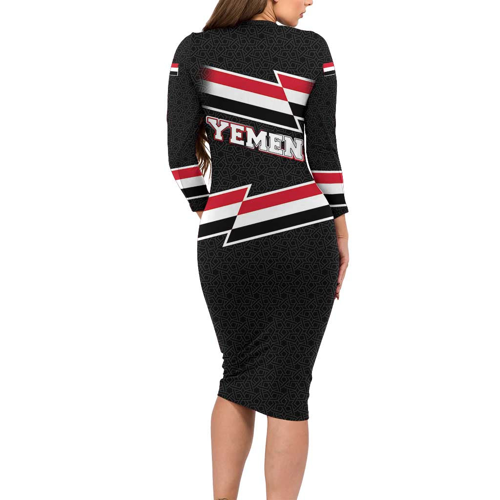 Yemen Family Matching Long Sleeve Bodycon Dress and Hawaiian Shirt with National Eagle Emblem and Flag Stripe Design