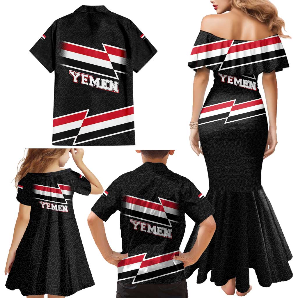 Yemen Family Matching Mermaid Dress and Hawaiian Shirt with National Eagle Emblem and Flag Stripe Design