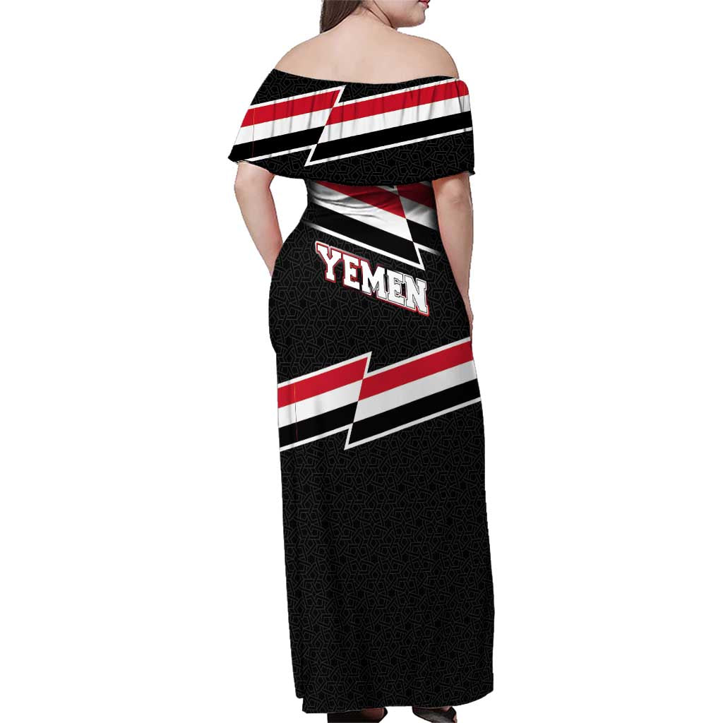 Yemen Family Matching Off Shoulder Maxi Dress and Hawaiian Shirt with National Eagle Emblem and Flag Stripe Design